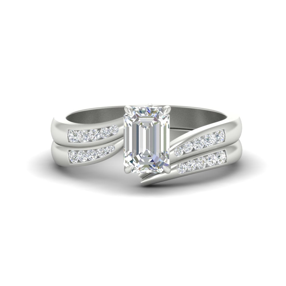 Emerald Cut Swirl Channel Bridal Engagement Set