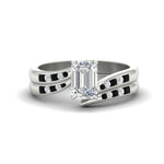 Load image into Gallery viewer, emerald-cut-swirl-channel-diamond-bridal-set-with-black-diamond-in-white-gold-FDENS4028EMGBLACK-NL-WG.jpg
