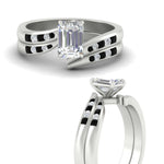 Load image into Gallery viewer, emerald-cut-swirl-channel-diamond-bridal-set-with-black-diamond-in-white-gold-FDENS4028EMGBLACK-NL-WG.jpg