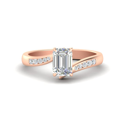 Emerald Cut Swirl Channel Engagement Ring