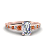 Load image into Gallery viewer, emerald-cut-swirl-engraved-channel-accent-diamond-engagement-ring-with-orange-sapphire-in-FD122866EMRGSAOR-NL-RG