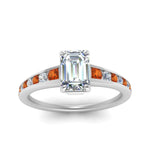 Load image into Gallery viewer, emerald-cut-swirl-engraved-channel-accent-diamond-engagement-ring-with-orange-sapphire-in-FD122866EMRGSAOR-NL-WG