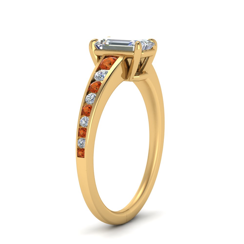 emerald-cut-swirl-engraved-channel-accent-diamond-engagement-ring-with-orange-sapphire-in-FD122866EMRGSAOR-NL-YG