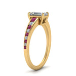 Load image into Gallery viewer, emerald-cut-swirl-engraved-channel-accent-diamond-engagement-ring-with-pink-sapphire-in-FD122866EMRGSADRPI-NL-YG