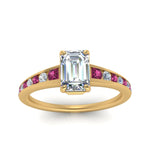 Load image into Gallery viewer, emerald-cut-swirl-engraved-channel-accent-diamond-engagement-ring-with-pink-sapphire-in-FD122866EMRGSADRPI-NL-YG