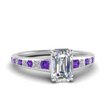 Load image into Gallery viewer, emerald-cut-swirl-engraved-channel-accent-diamond-engagement-ring-with-purple-topaz-in-FD122866EMRGVITO-NL-WG