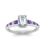 Load image into Gallery viewer, emerald-cut-swirl-engraved-channel-accent-diamond-engagement-ring-with-purple-topaz-in-FD122866EMRGVITO-NL-WG