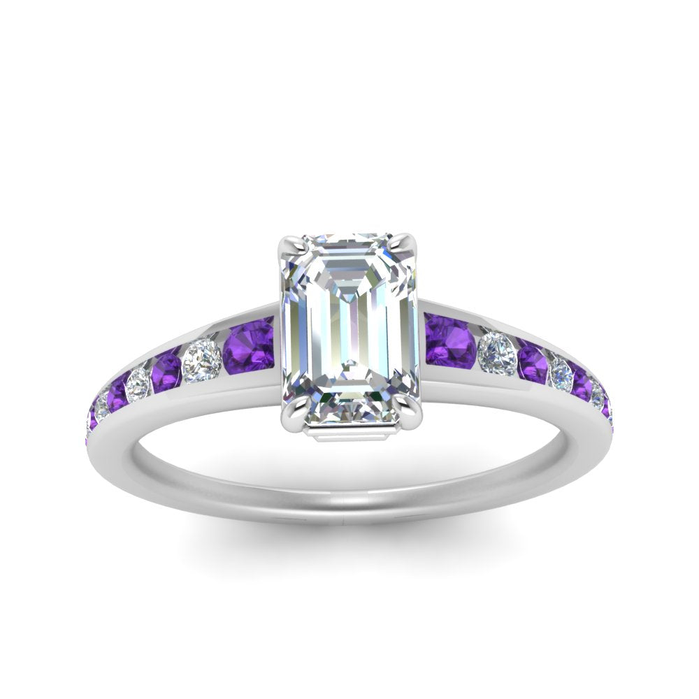 emerald-cut-swirl-engraved-channel-accent-diamond-engagement-ring-with-purple-topaz-in-FD122866EMRGVITO-NL-WG