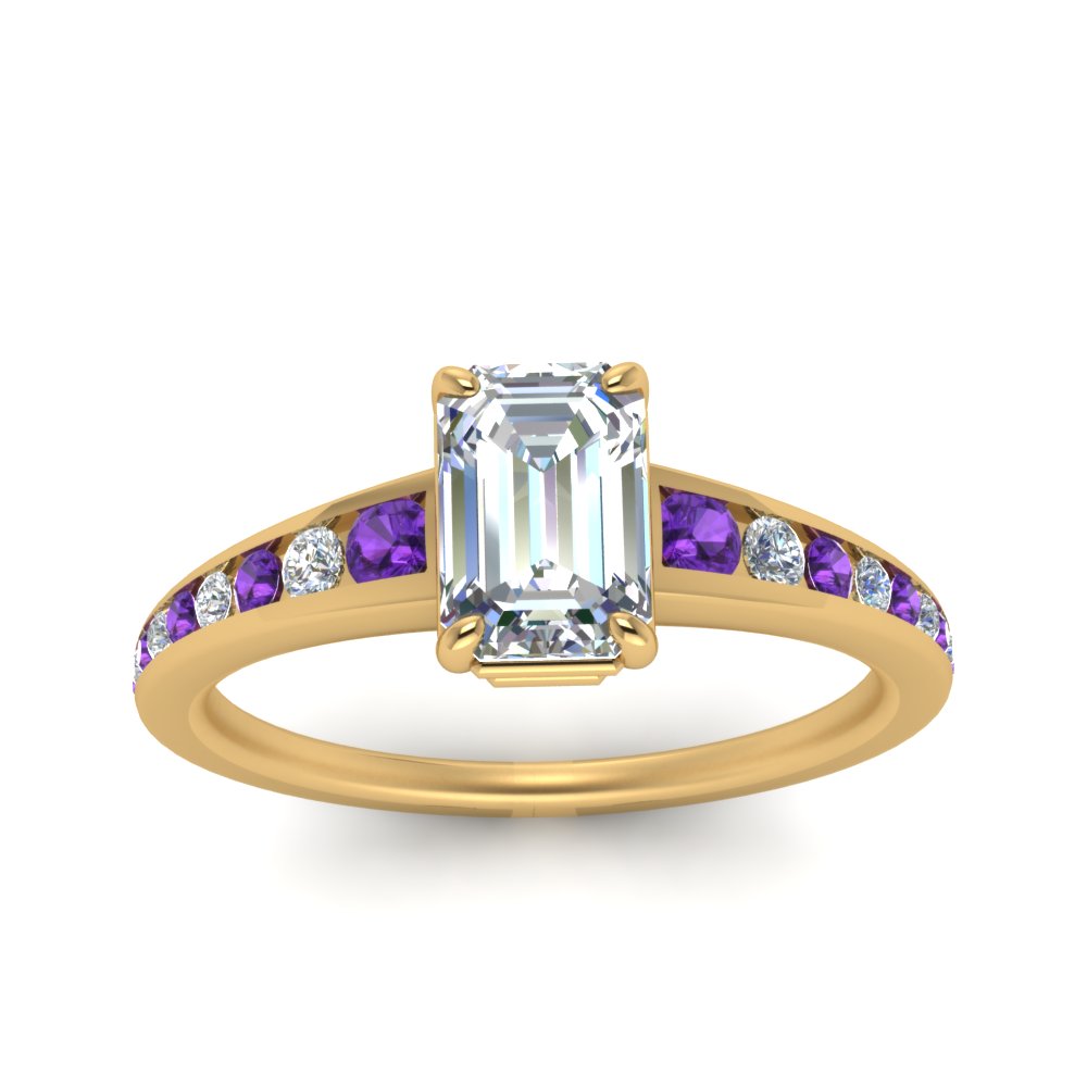 emerald-cut-swirl-engraved-channel-accent-diamond-engagement-ring-with-purple-topaz-in-FD122866EMRGVITO-NL-YG