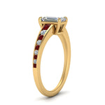 Load image into Gallery viewer, emerald-cut-swirl-engraved-channel-accent-diamond-engagement-ring-with-ruby-in-FD122866EMRGRUDR-NL-YG
