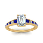 Load image into Gallery viewer, emerald-cut-swirl-engraved-channel-accent-diamond-engagement-ring-with-sapphire-in-FD122866EMRGSABL-NL-YG