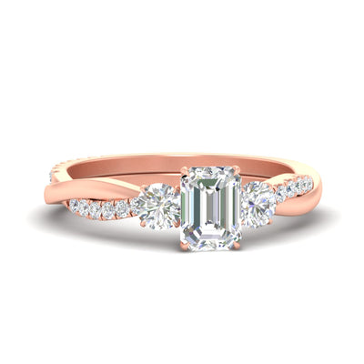 Three Stone Emerald Cut Twisted Vine Diamond Ring