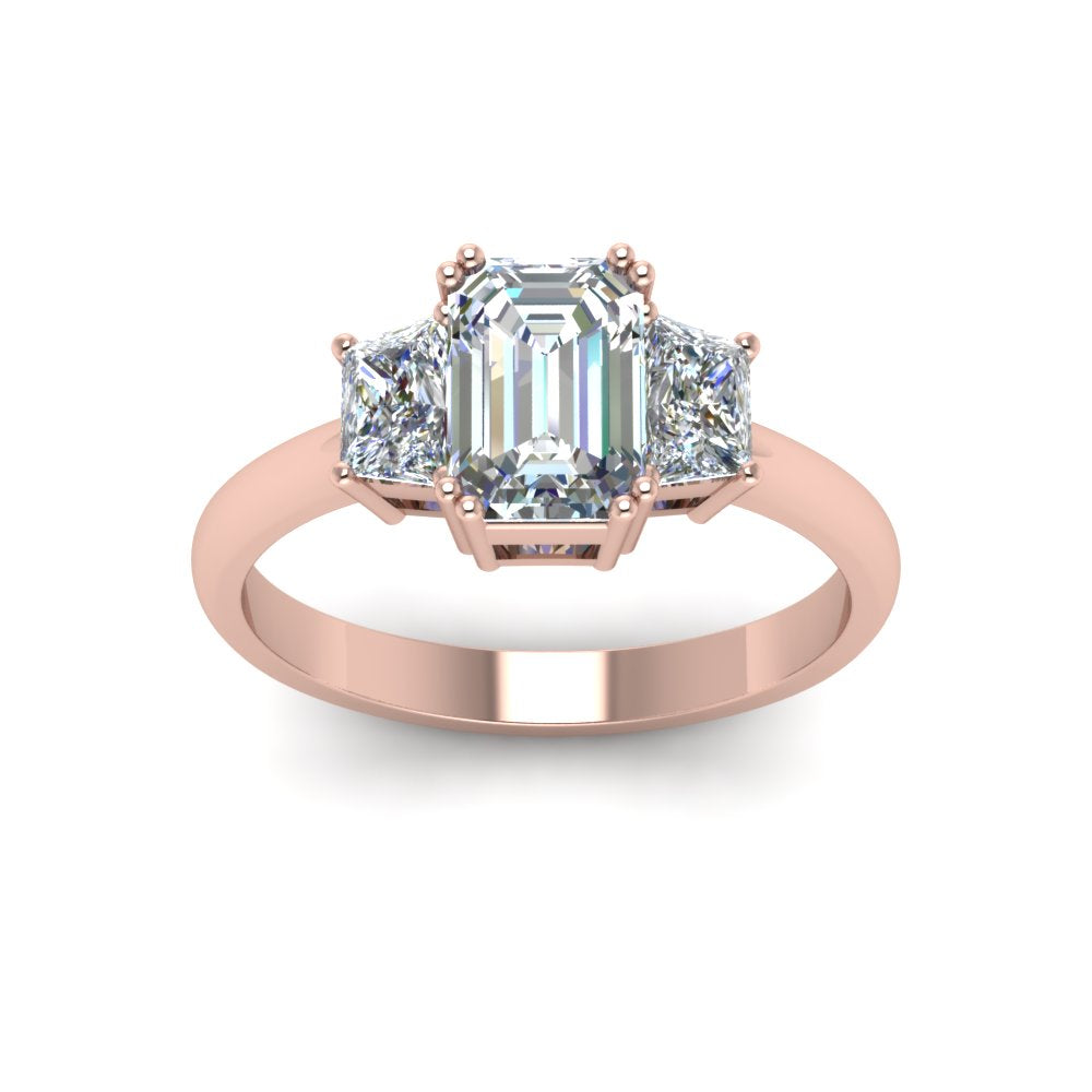 Emerald Cut 3 Stone Trapezoid Engagement Ring