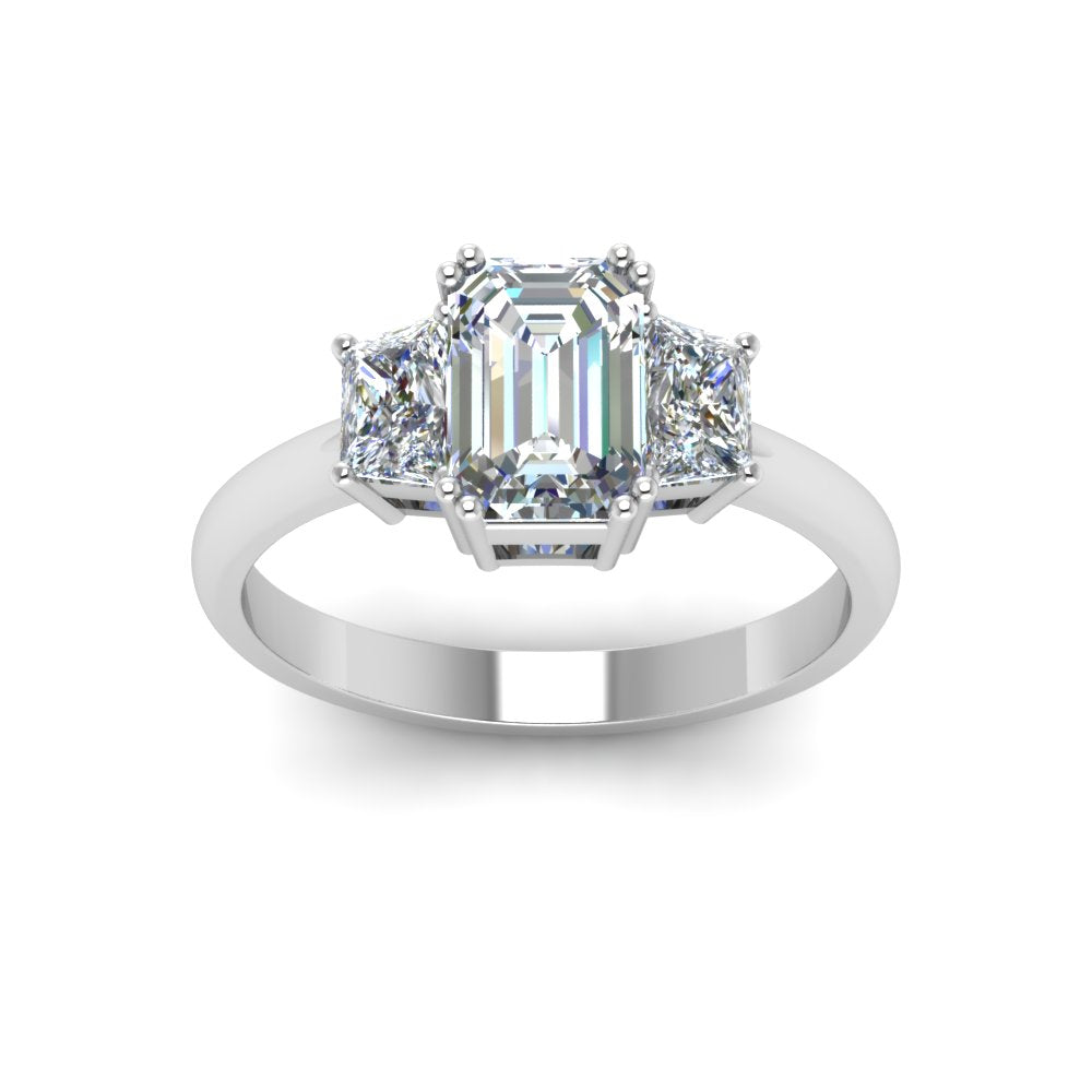 Emerald Cut 3 Stone Trapezoid Engagement Ring