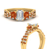 Load image into Gallery viewer, emerald-cut-twisted-floral-prong-orange-sapphire-wedding-set-in-yellow-gold-FD10257EMGSAOR-ANGLE3-NL-YG?v=1756359975