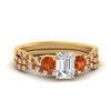Load image into Gallery viewer, emerald-cut-twisted-floral-prong-orange-sapphire-wedding-set-in-yellow-gold-FD10257EMGSAOR-NL-YG?v=1756359975