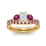 Load image into Gallery viewer, emerald-cut-twisted-floral-prong-pink-sapphire-wedding-set-in-yellow-gold-FD10257EMGSADRPI-ANGLE5-NL-YG?v=1756359975
