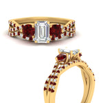 Load image into Gallery viewer, emerald-cut-twisted-floral-prong-ruby-wedding-set-in-yellow-gold-FD10257EMGRUDR-ANGLE3-NL-YG?v=1756359975
