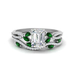 Load image into Gallery viewer, emerald-cut-twisted-vine-luxury-emerald-bridal-ring-set-in-white-gold-FDENR3211EMGEMGRANGLE3-NL-WG
