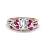 Load image into Gallery viewer, emerald-cut-twisted-vine-luxury-pink-sapphire-bridal-ring-set-in-rose-gold-FDENR3211EMGSADRPIANGLE3-NL-RG
