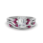 Load image into Gallery viewer, emerald-cut-twisted-vine-luxury-pink-sapphire-bridal-ring-set-in-white-gold-FDENR3211EMGSADRPIANGLE3-NL-WG