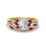 Load image into Gallery viewer, emerald-cut-twisted-vine-luxury-pink-sapphire-bridal-ring-set-in-yellow-gold-FDENR3211EMGSADRPIANGLE3-NL-YG
