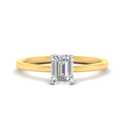 Emerald Cut Two Tone Comfort Fit Solitaire Diamond Ring