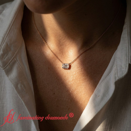 Emerald Diamond Bezel Set Solitaire Pendant