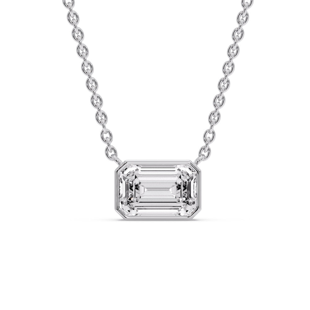 Emerald Diamond Bezel Set Solitaire Pendant