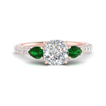 Load image into Gallery viewer, emerald-pear-accented-3-row-cushion-cut-engagement-ring-in-rose-gold-FD9982CURGEMGRANGLE3-NL-RG
