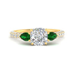 Load image into Gallery viewer, emerald-pear-accented-3-row-cushion-cut-engagement-ring-in-yellow-gold-FD9982CURGEMGRANGLE3-NL-YG
