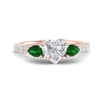Load image into Gallery viewer, emerald-pear-accented-3-row-heart-shaped-engagement-ring-in-rose-gold-FD9982HTRGEMGRANGLE3-NL-RG
