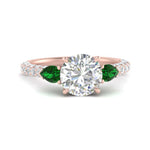 Load image into Gallery viewer, emerald-pear-accented-3-row-round-cut-engagement-ring-in-rose-gold-FD9982RORGEMGRANGLE3-NL-RG
