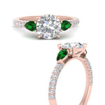 Load image into Gallery viewer, emerald-pear-accented-3-row-round-cut-engagement-ring-in-rose-gold-FD9982RORGEMGRANGLE3-NL-RG

