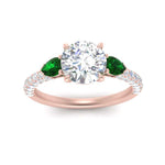 Load image into Gallery viewer, emerald-pear-accented-3-row-round-cut-engagement-ring-in-rose-gold-FD9982RORGEMGRANGLE3-NL-RG
