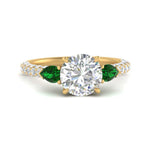 Load image into Gallery viewer, emerald-pear-accented-3-row-round-cut-engagement-ring-in-yellow-gold-FD9982RORGEMGRANGLE3-NL-YG

