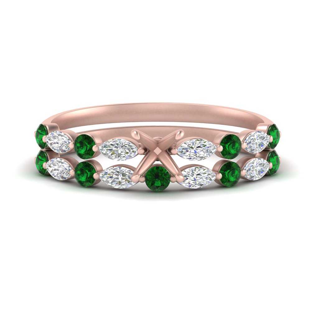 Round And Marquise Bridal Semi Mount Wedding Set