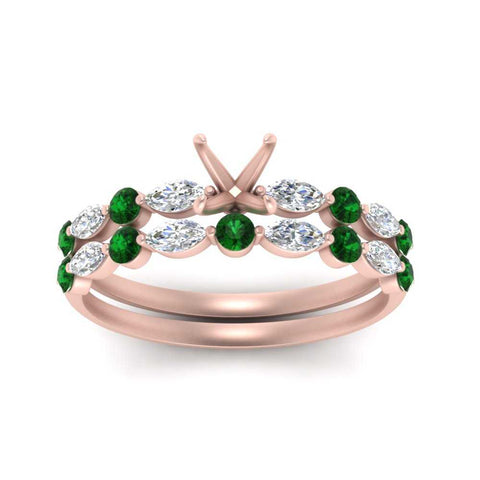 Round And Marquise Bridal Semi Mount Wedding Set