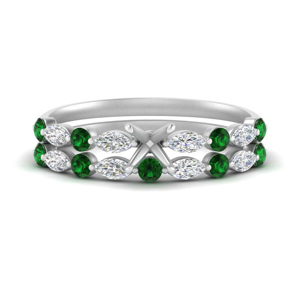 Round And Marquise Bridal Semi Mount Wedding Set