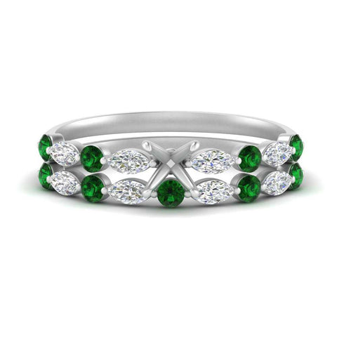 Round And Marquise Bridal Semi Mount Wedding Set