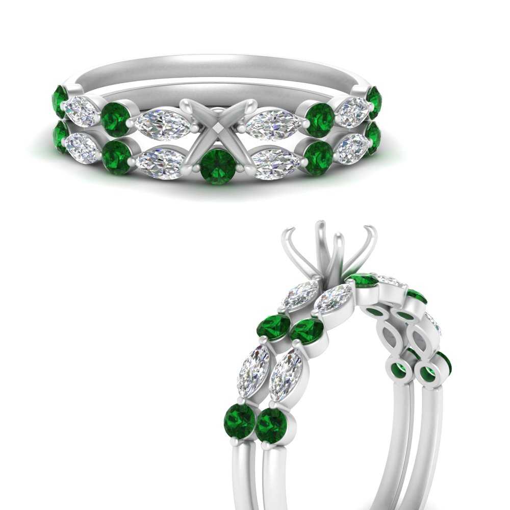 Round And Marquise Bridal Semi Mount Wedding Set