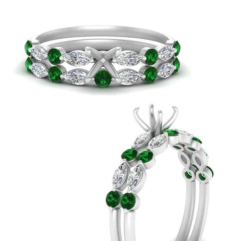 Round And Marquise Bridal Semi Mount Wedding Set