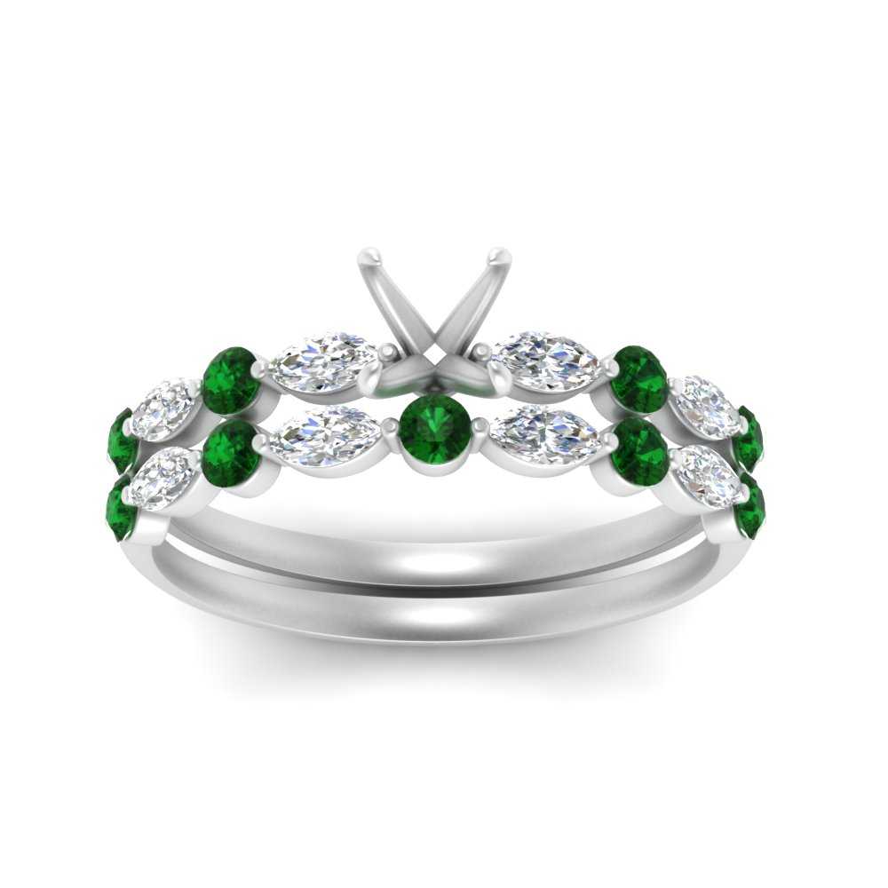Round And Marquise Bridal Semi Mount Wedding Set