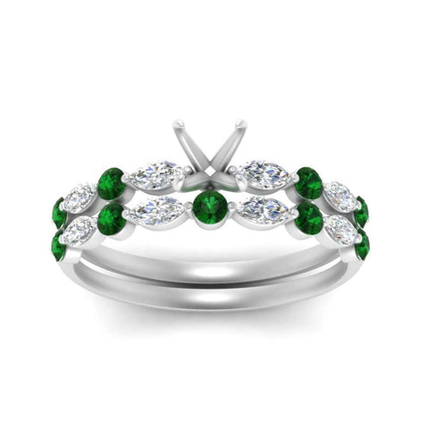 Round And Marquise Bridal Semi Mount Wedding Set