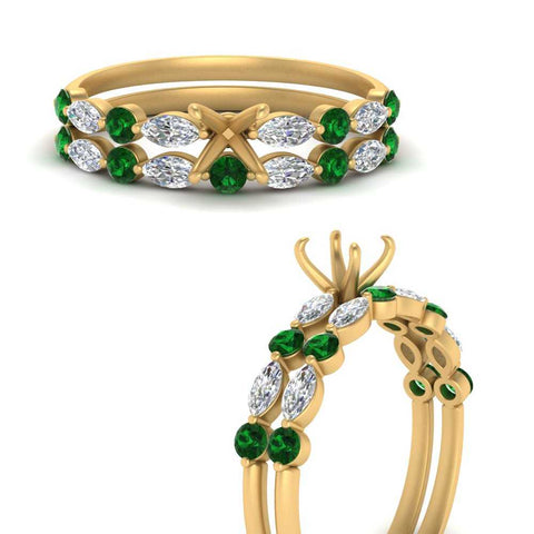 Round And Marquise Bridal Semi Mount Wedding Set
