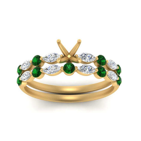 Round And Marquise Bridal Semi Mount Wedding Set