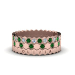 Load image into Gallery viewer, engraved-hexagon-diamond-promise-stacking-rings-with-emerald-in-rose-gold-FD9187GEMGRANGLE5-NL-RG
