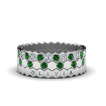 Load image into Gallery viewer, engraved-hexagon-diamond-promise-stacking-rings-with-emerald-in-white-gold-FD9187GEMGRANGLE5-NL-WG
