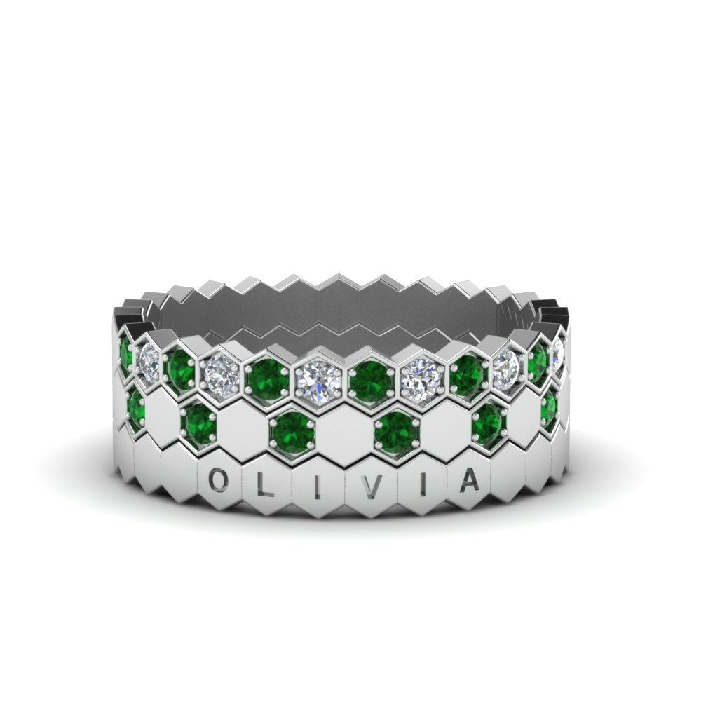 engraved-hexagon-diamond-promise-stacking-rings-with-emerald-in-white-gold-FD9187GEMGRANGLE5-NL-WG