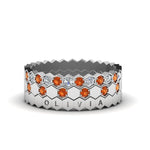 Load image into Gallery viewer, engraved-hexagon-diamond-promise-stacking-rings-with-orange-sapphire-in-white-gold-FD9187GSAORANGLE5-NL-WG
